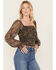 Image #2 - Idyllwind Women's Floral Ditsy Floral Print Long Sleeve Top, Dark Brown, hi-res
