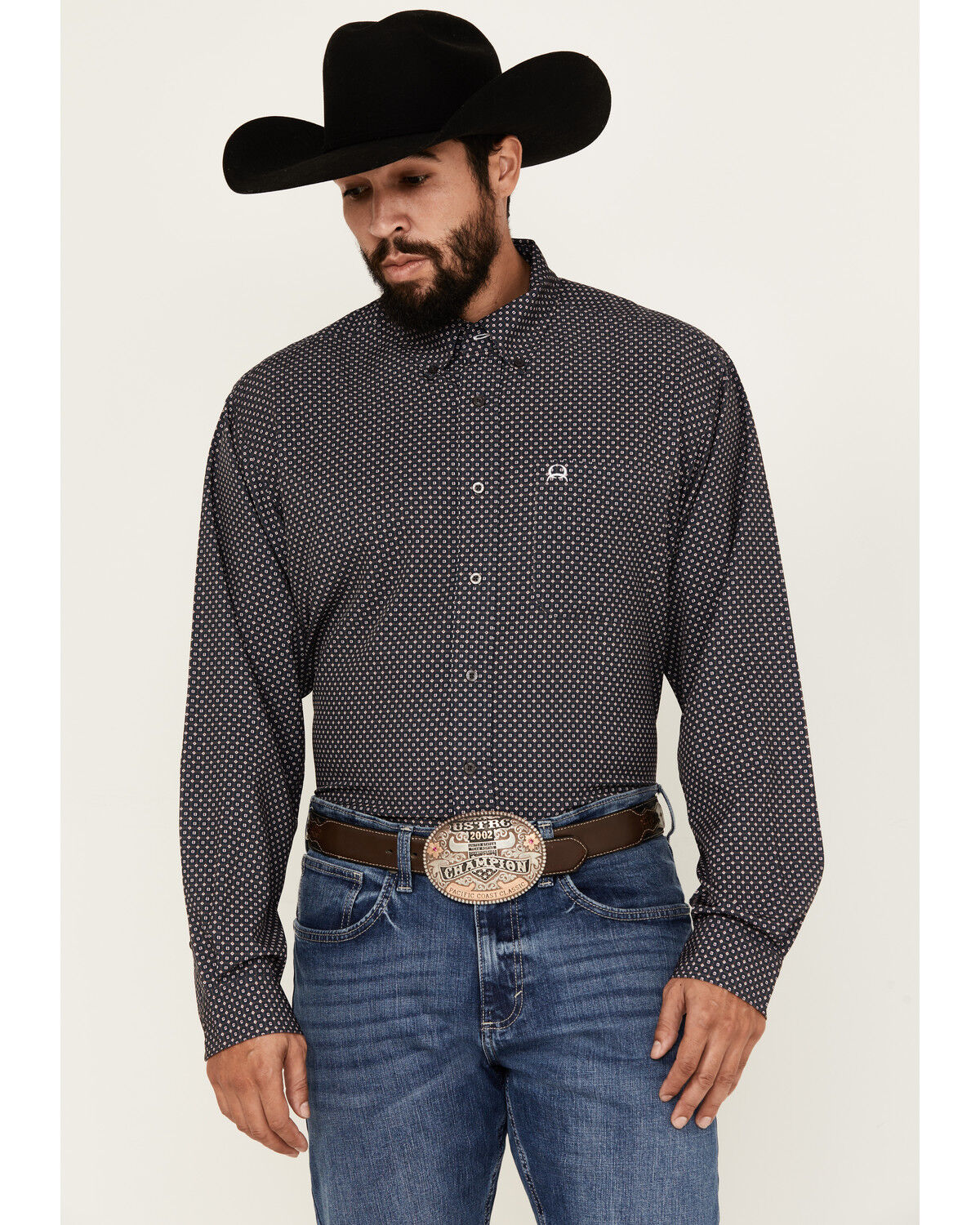 Image #1 - Cinch Men's ARENAFLEX® Floral Geo Print Long Sleeve Button-Down Performance Stretch Western Shirt, Charcoal, hi-res