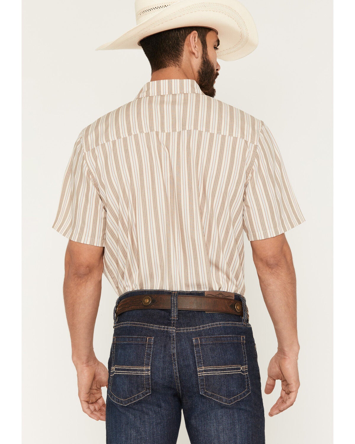 Image #4 - Gibson Trading Co Men's Canyon Striped Short Sleeve Button-Down Western Shirt, Tan, hi-res