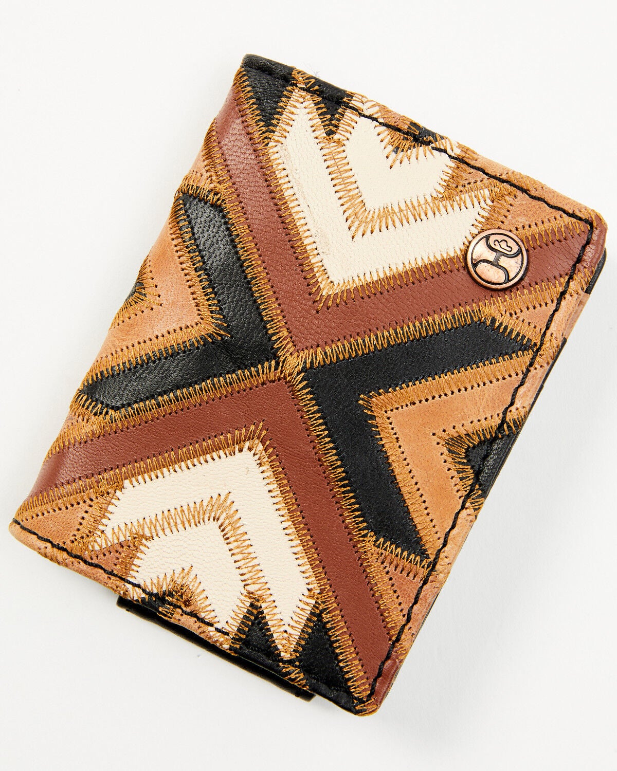 Hooey Men's Patchwork Bi-Fold Money Clip Wallet, Brown, hi-res