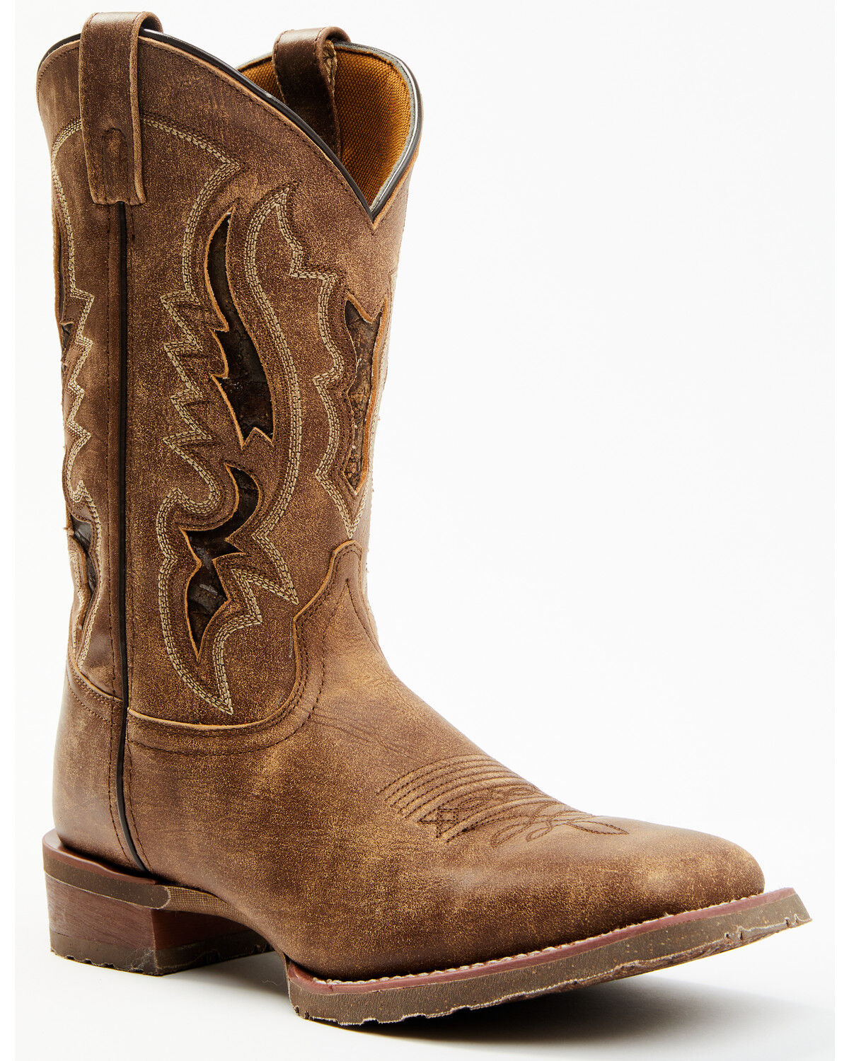 Laredo Men's Distressed Leather Western Boots - Broad Square Toe, Tan, hi-res
