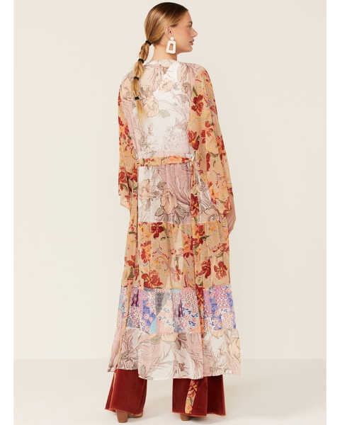 LaBiz Women's Floral Long Kimono , Tan, hi-res