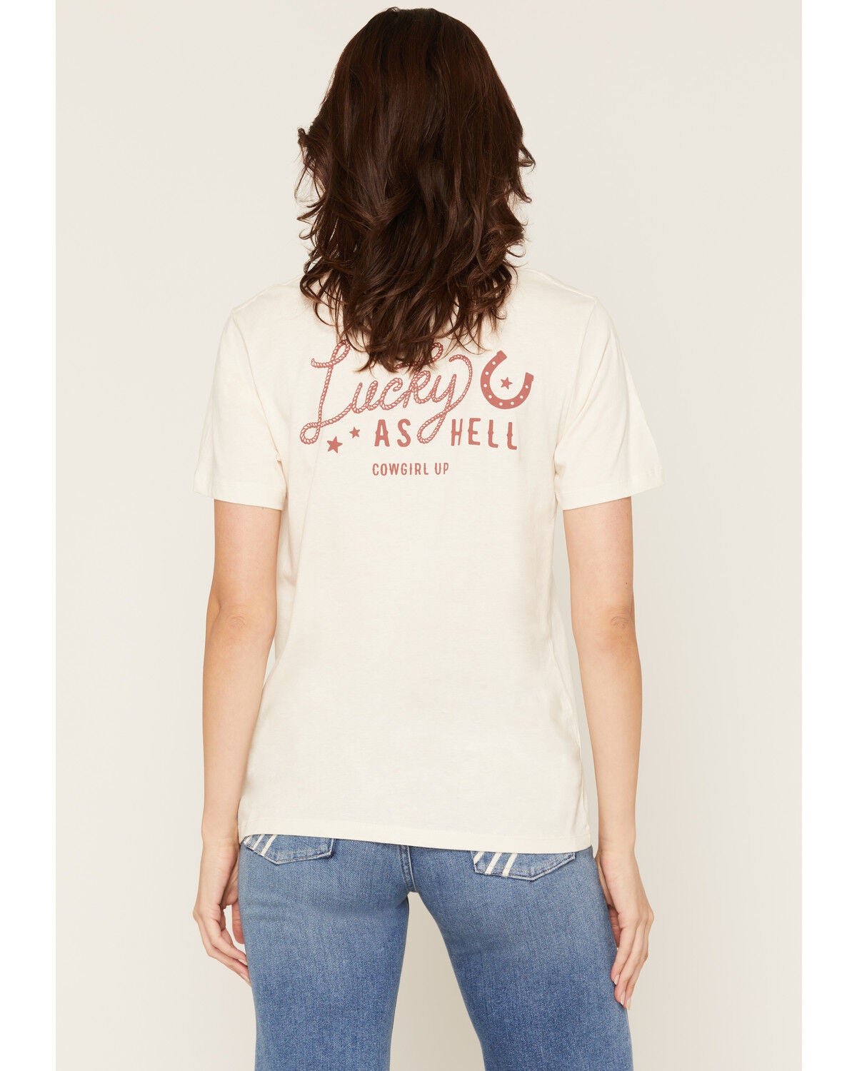 Cowgirl Up Women's Horseshoe Short Sleeve Graphic Tee, Cream, hi-res
