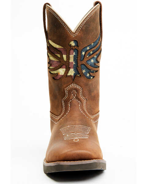 Image #4 - RANK 45® Women's Inspired Stars and Stripes Inlay Shaft Performance Leather Western Boots - Broad Square Toe , Brown, hi-res