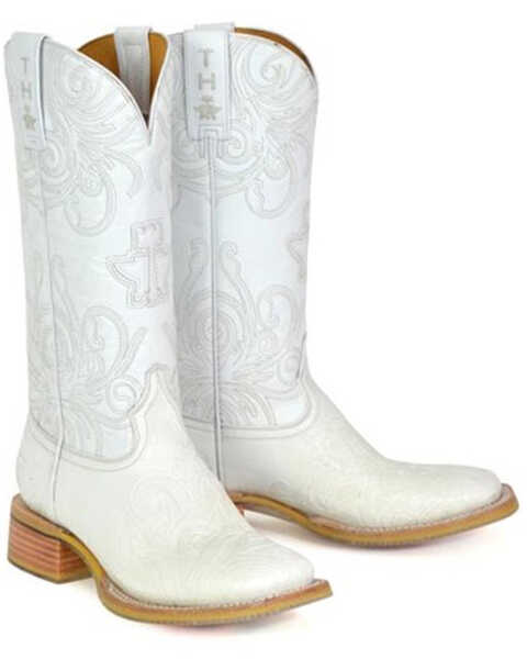 Tin Haul Women's White Wedding Western Boots - Broad Square Toe , White, hi-res