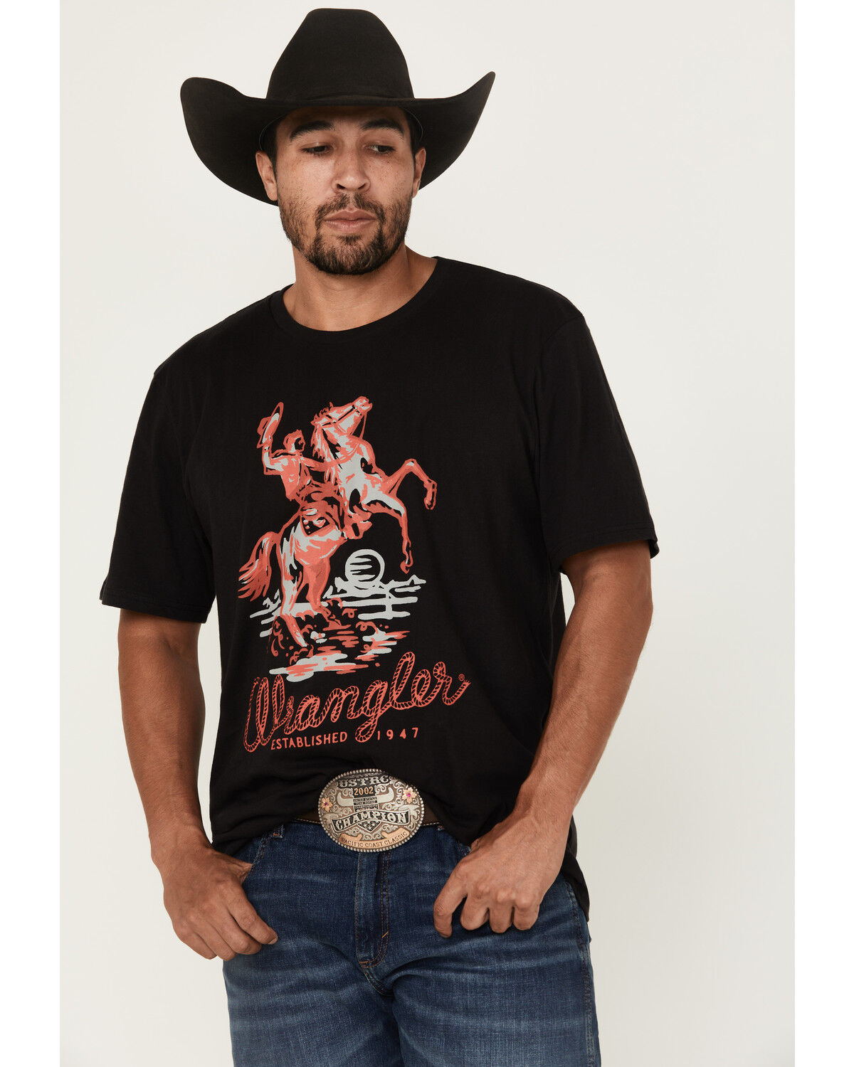 Image #1 - Wrangler Men's Neon Cowboy Short Sleeve Graphic T-Shirt, Black, hi-res