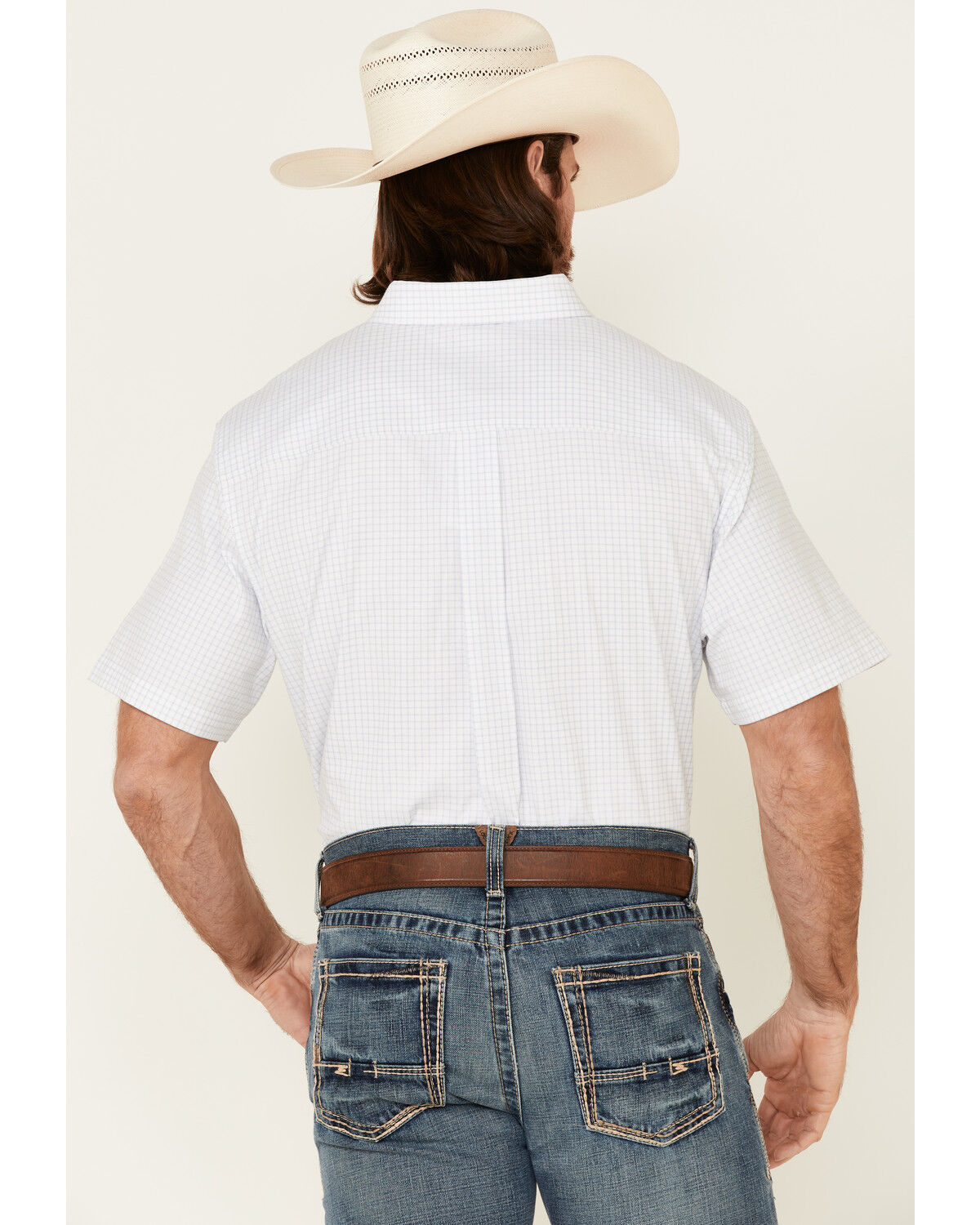 Image #4 - Cody James Core Men's Wichita Small Plaid Short Sleeve Button Down Western Shirt - Tall, Light Blue, hi-res