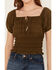Image #3 - Shyanne Women's Puff Sleeve Smocked Bodice Top, Forest Green, hi-res