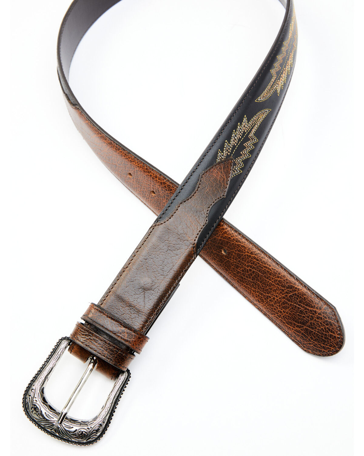 Image #2 - Cody James Men's Two-Tone Brown Buck Western Belt, Black/brown, hi-res
