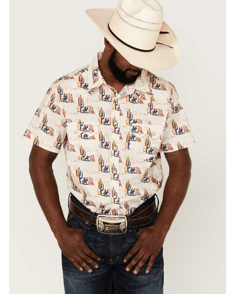 Image #1 - Rock & Roll Denim Men's Desert Conversational Print Short Sleeve Snap Western Shirt , Natural, hi-res