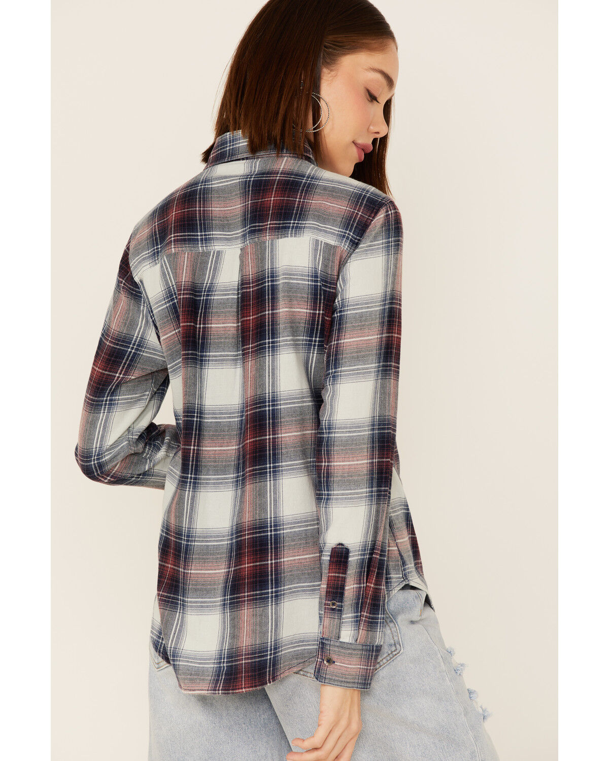 Image #4 - Flag & Anthem Women's Long Sleeve Pocket Button Shirt, Blue/white, hi-res