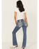 Image #1 - Miss Me Women's Dark Wash Mid Rise Bootcut Patchwork Flap Stretch Denim Jeans, Dark Wash, hi-res