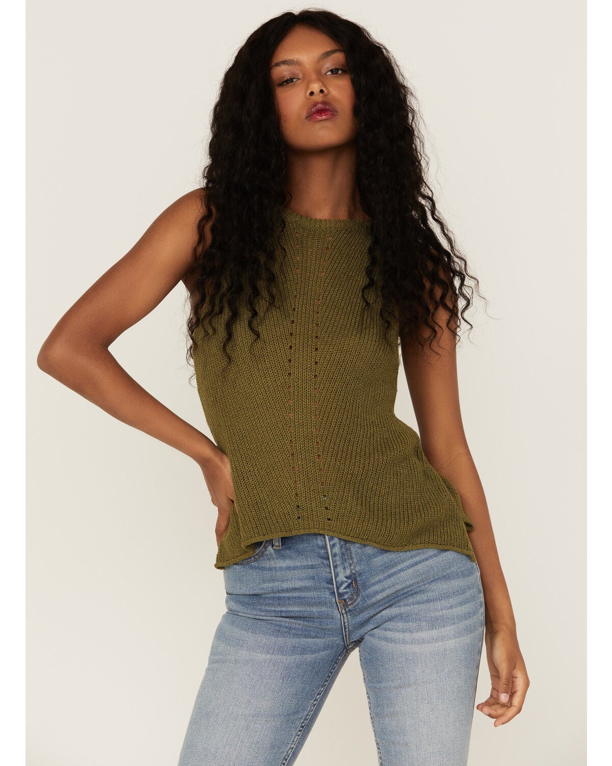 Panhandle Women's Halter Sweater Knit Tank, Olive, hi-res