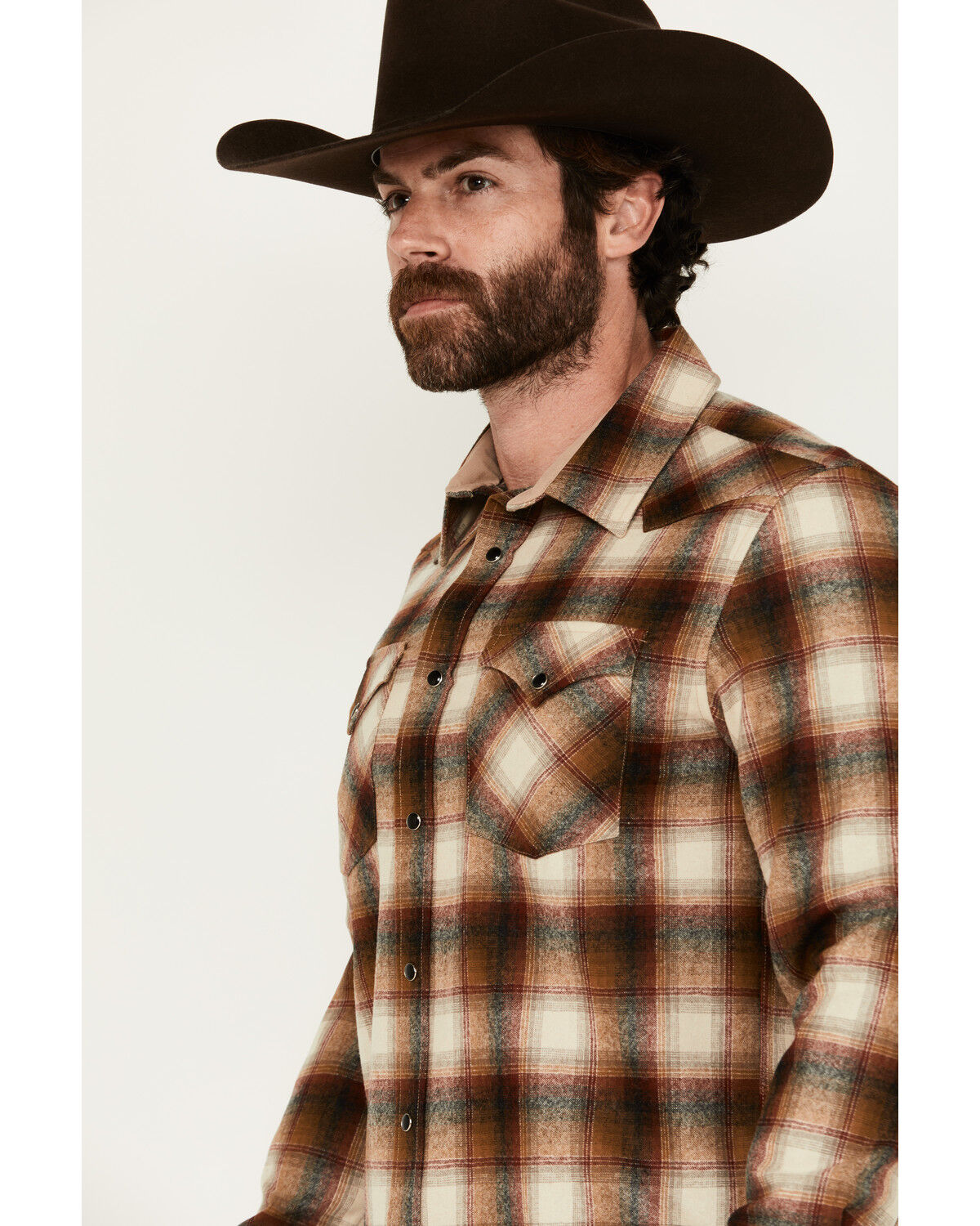Image #2 - Pendleton Men's Canyon Plaid Print Long Sleeve Snap Western Shirt, Copper, hi-res