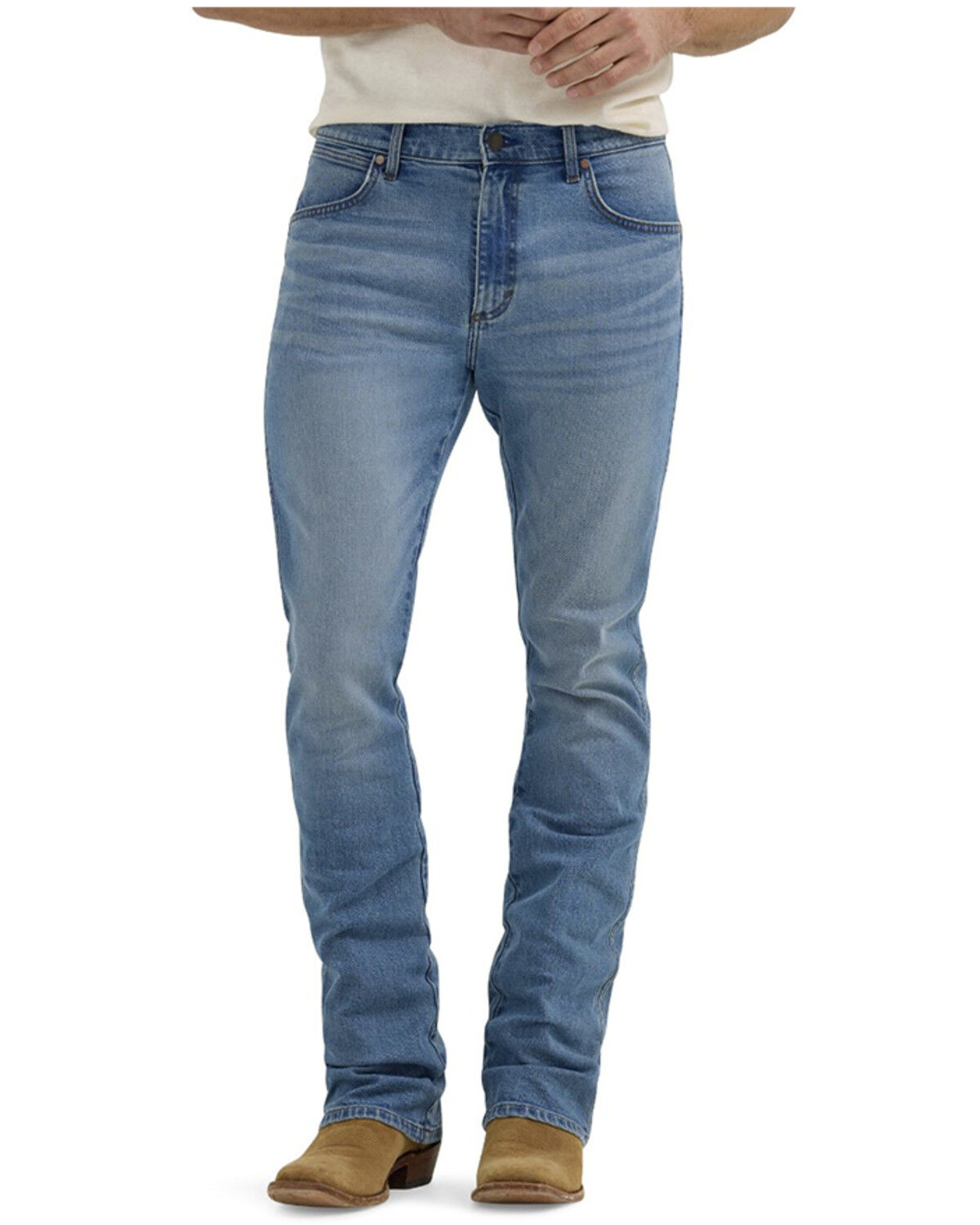 Image #2 - Wrangler Retro Men's Light Wash Slim Bootcut Stretch Denim Jeans, Medium Wash, hi-res