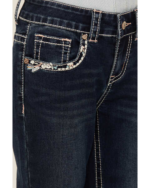 Image #2 - Shyanne Girls' Southwestern Floral Border Pocket Stretch Bootcut Jeans, Blue, hi-res