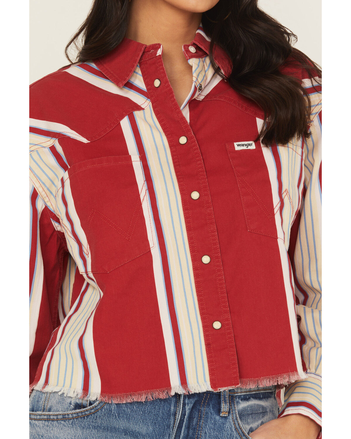 Image #3 - Wrangler Women's Modern Striped Long Sleeve Heritage Long Sleeve Snap Western Shirt, Red, hi-res