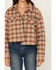 Image #3 - Miss Me Women's Plaid Print Button-Down Cropped Shacket, Brown, hi-res