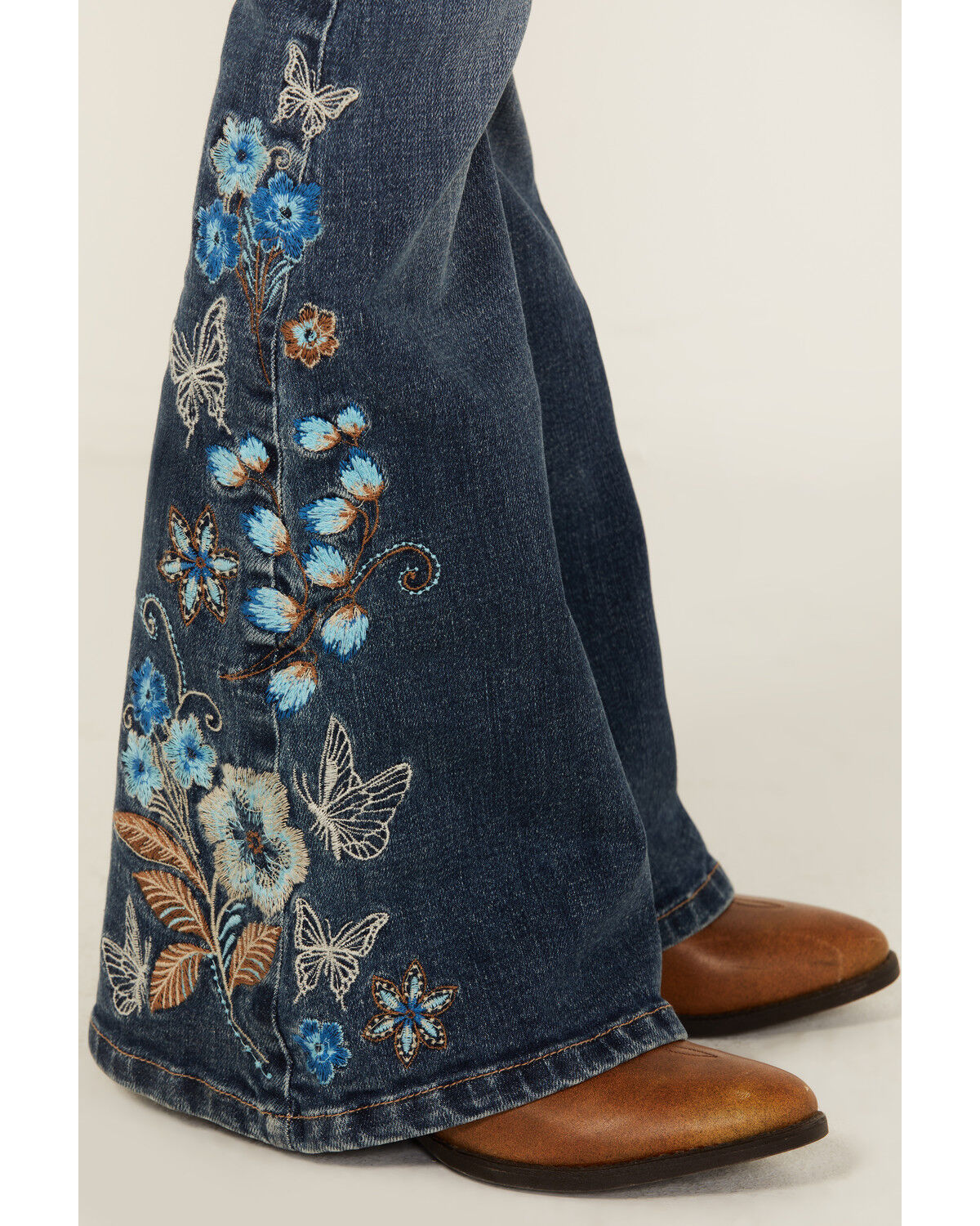 Image #4 - Shyanne Girls' Althea Floral Embroidered Flare Stretch Denim Jeans, Medium Wash, hi-res