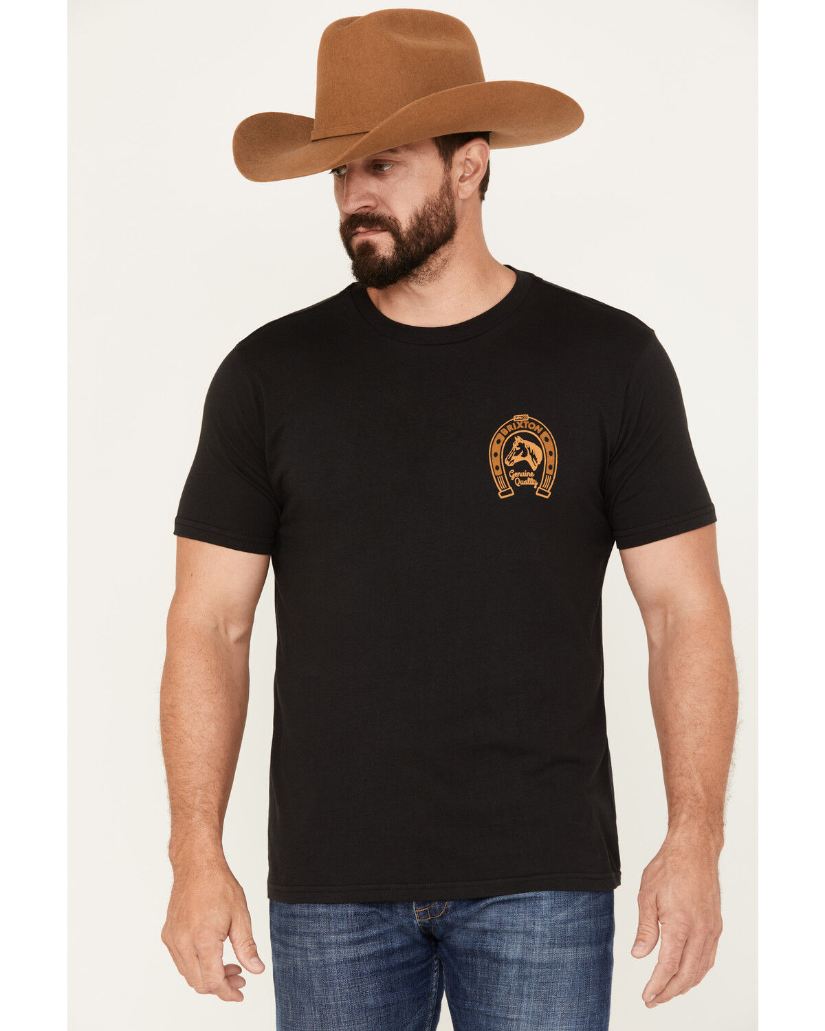 Image #1 - Brixton Men's Horseshoe Graphic Short Sleeve Tailored T-Shirt, Black, hi-res