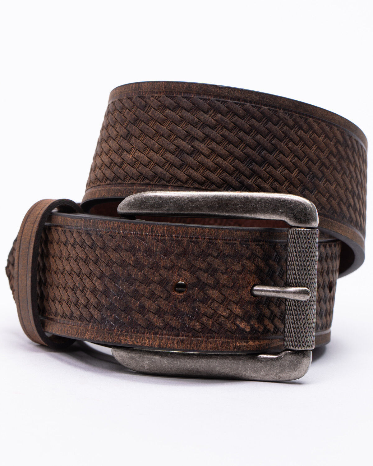Image #1 - Hawx® Men's Roller Buckle Basket-Weave Belt, Brown, hi-res