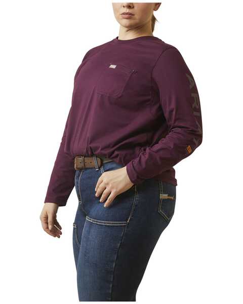Image #1 - Ariat Women's Rebar Solid Long Sleeve Shirt , Purple, hi-res