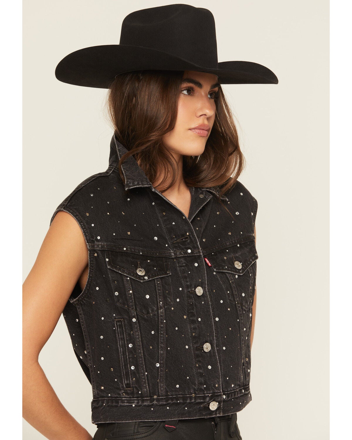 Image #2 - Levi's Premium Women's Embellished Denim Vest, Black, hi-res