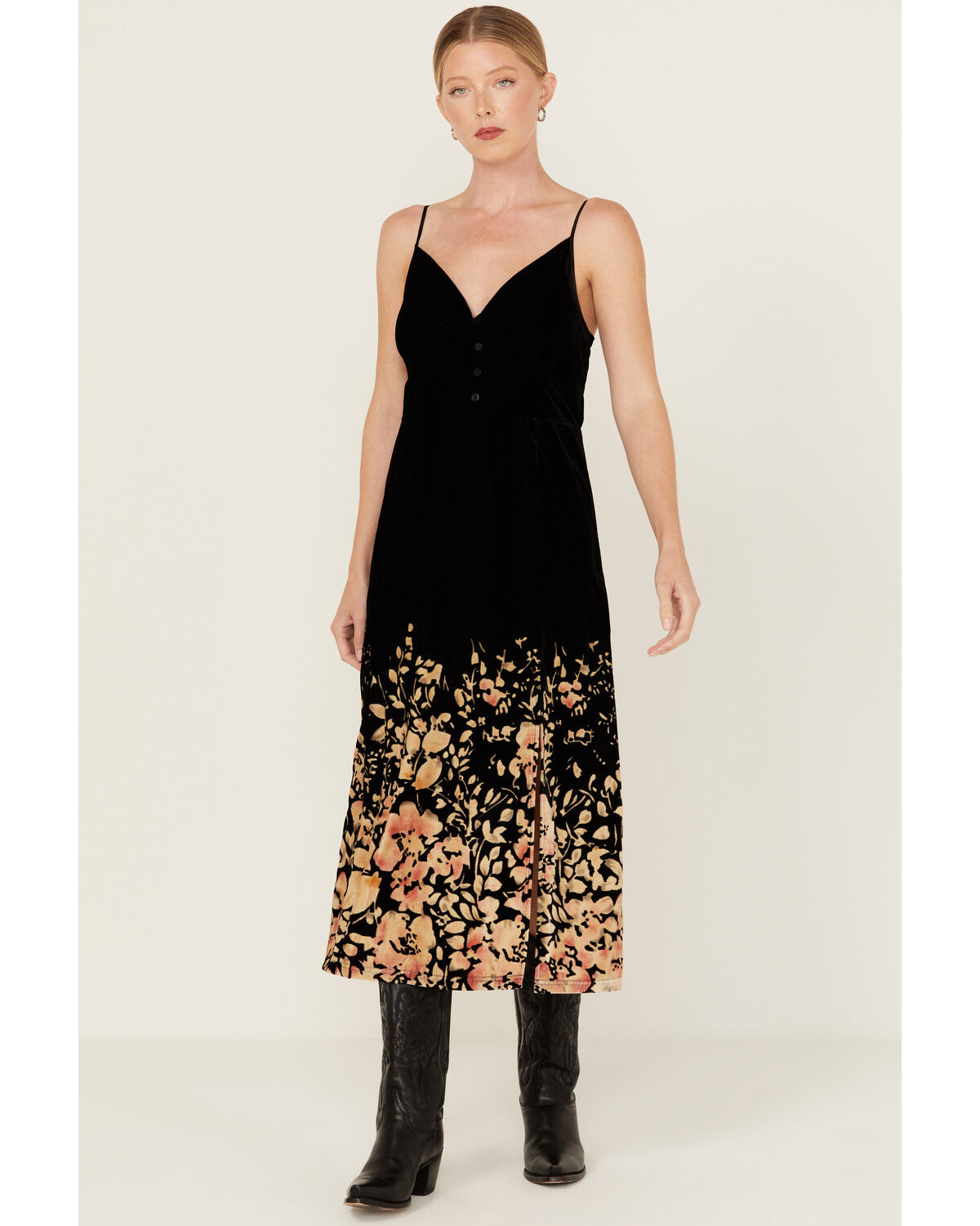 Image #1 - Beyond The Radar Women's Velour Printed Midi Dress, Black, hi-res