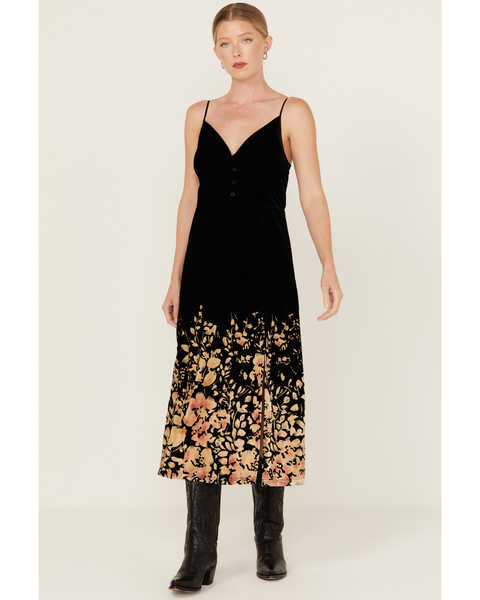 Beyond The Radar Women's Velour Printed Cami Dress, Black, hi-res