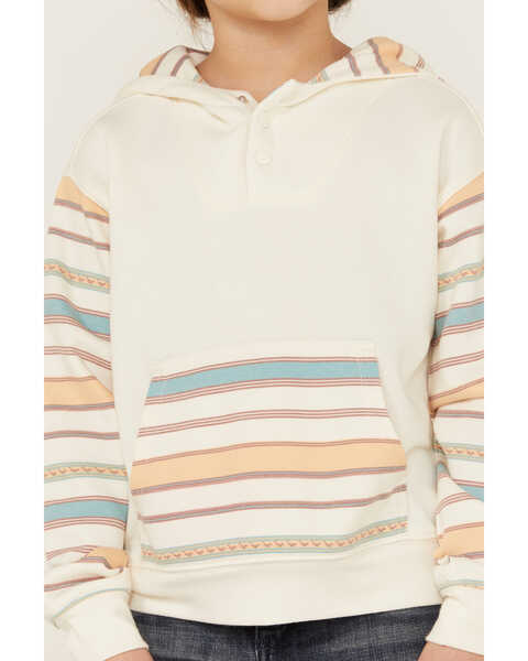 RANK 45 Girls' Multicolored Stripe Sleeve Hooded Pullover, Ivory, hi-res
