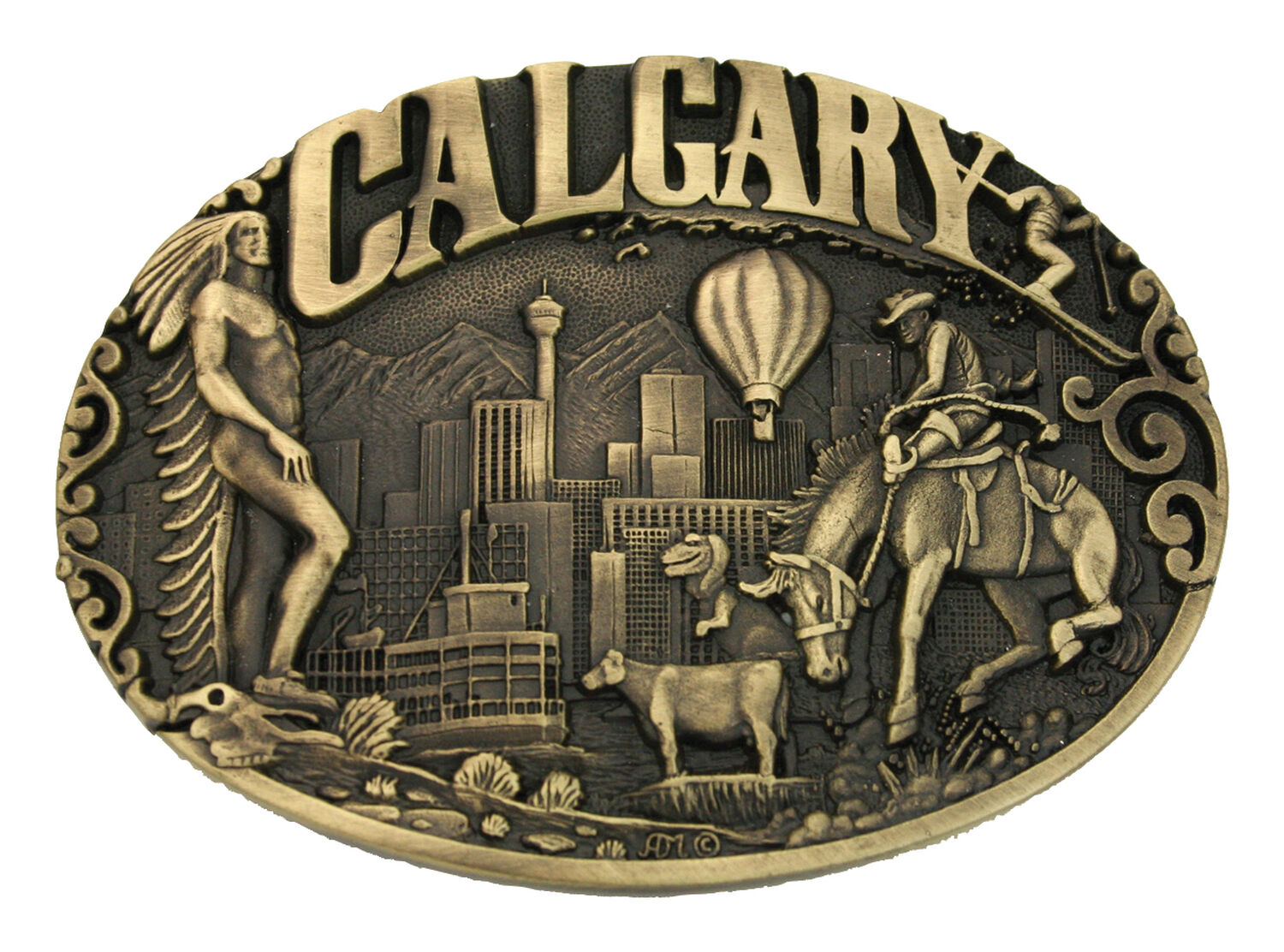 Image #1 - Montana Silversmiths Calgary Heritage Attitude Belt Buckle, Gold, hi-res