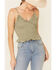 Image #3 - Eyeshadow Women's Smocked Crop Cami, Olive, hi-res