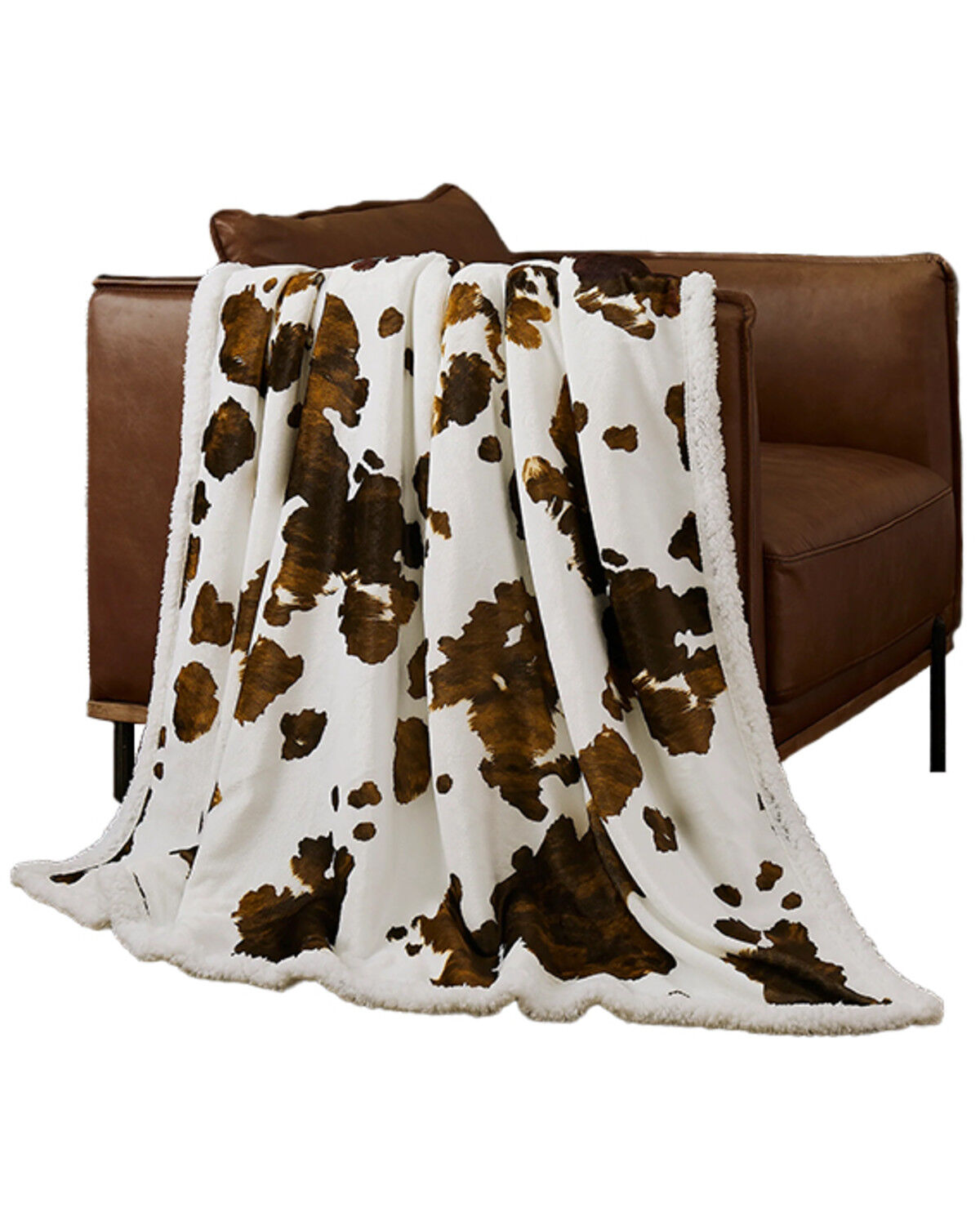 Image #1 - HiEnd Accents Elsa Cowhide Campfire Sherpa Throw, Brown, hi-res
