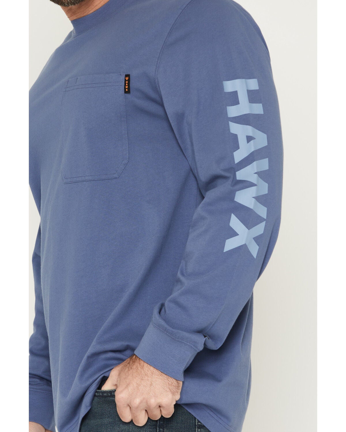 Image #3 - Hawx Men's Solid Graphic Logo Long Sleeve Work T-Shirt, Bright Blue, hi-res