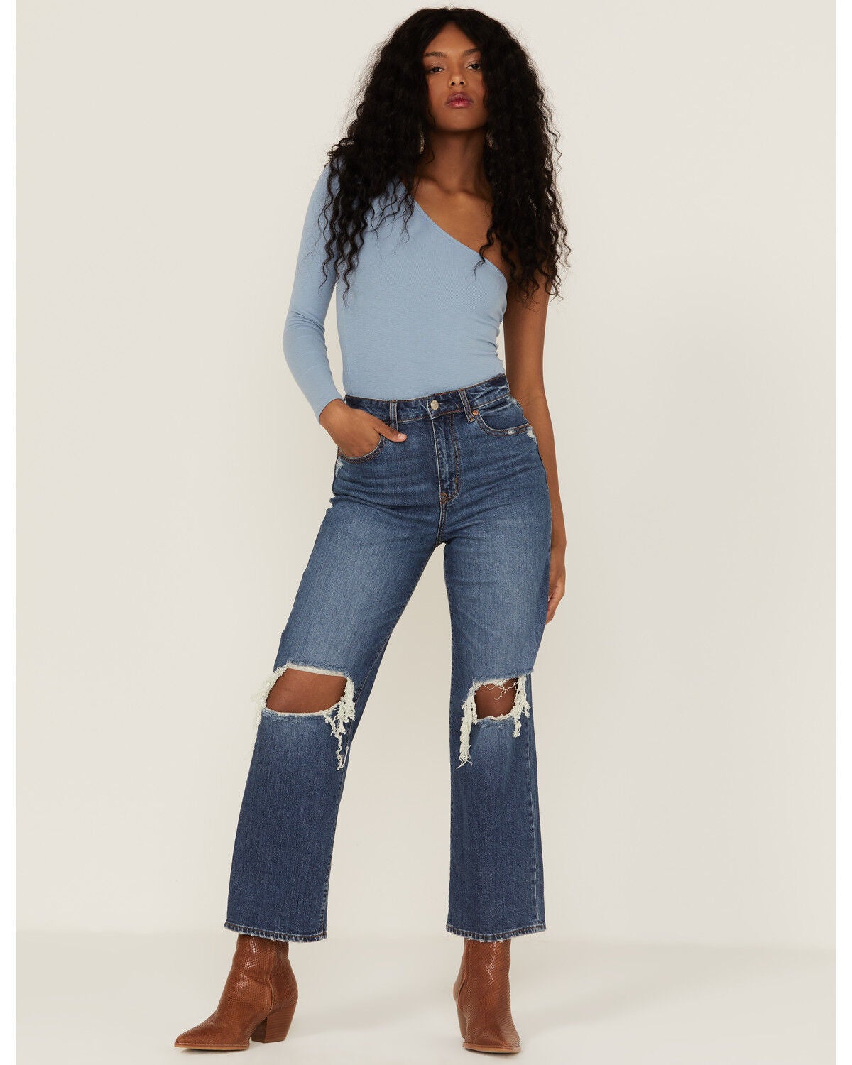 Daze Women's Pleaser High Rise Wide Ankle Jeans, Blue, hi-res