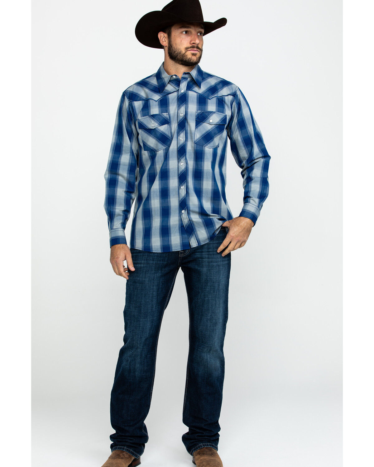 Image #6 - Cowboy Hardware Men's Royal Classic Plaid Long Sleeve Western Shirt, , hi-res