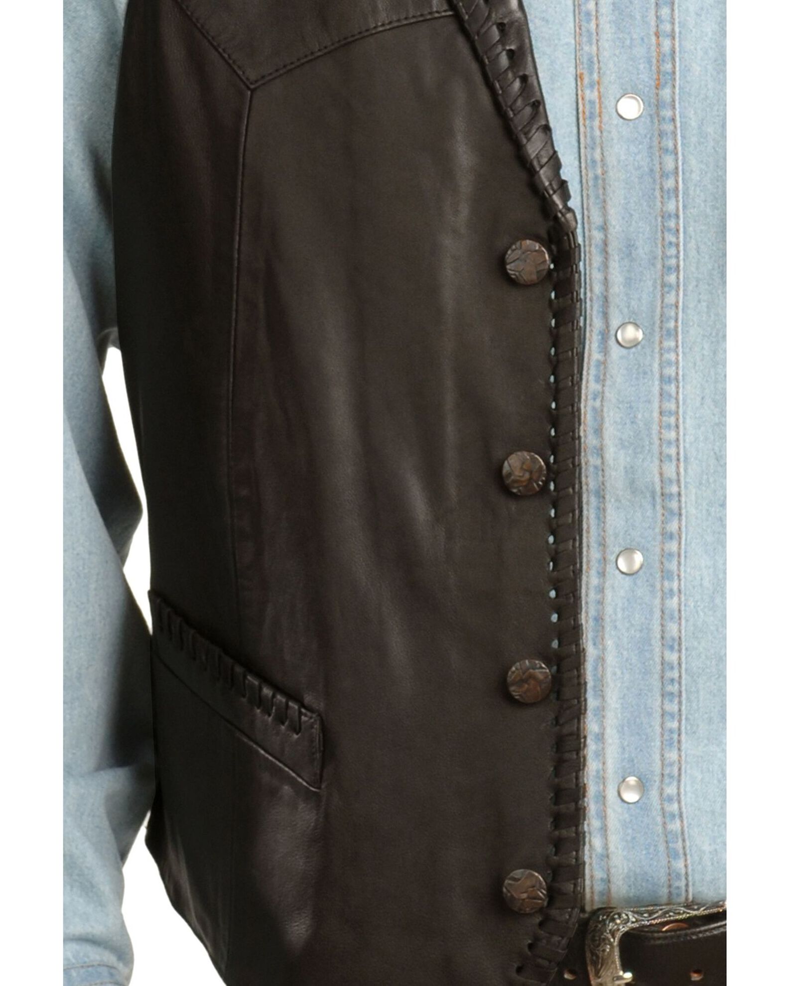Image #2 - Scully Men's Whipstitch Lamb Leather Vest, Black, hi-res