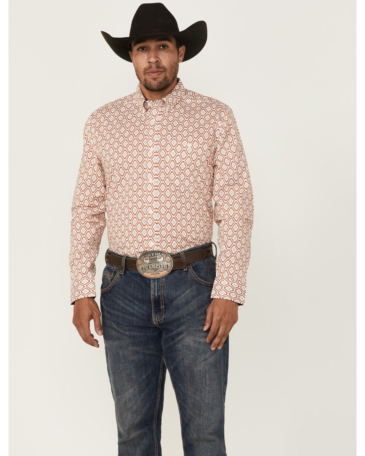 RANK 45&reg; Men's Desert Walk Southwestern Print Long Sleeve Button-Down Stretch Western Shirt, Caramel, hi-res