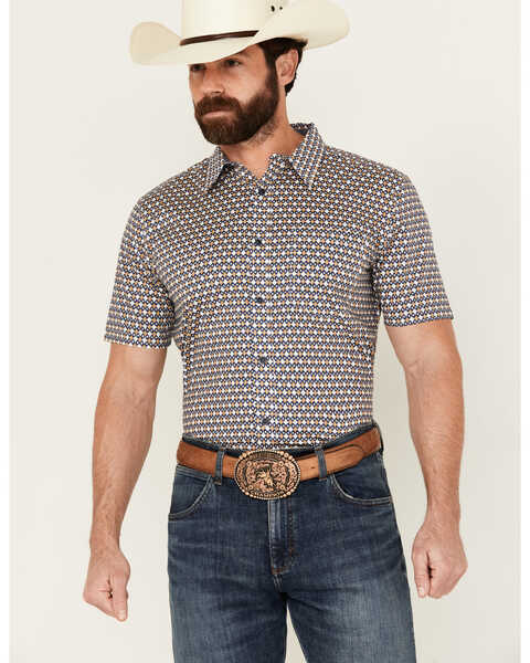 Cody James Men's Everett Geo Print Short Sleeve Button-Down Stretch Western Shirt , White, hi-res
