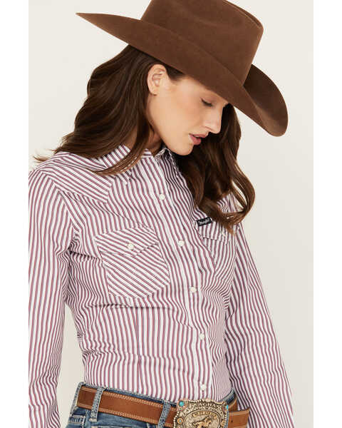 Image #2 - Wrangler Women's Striped Long Sleeve Snap Western Shirt, Red, hi-res
