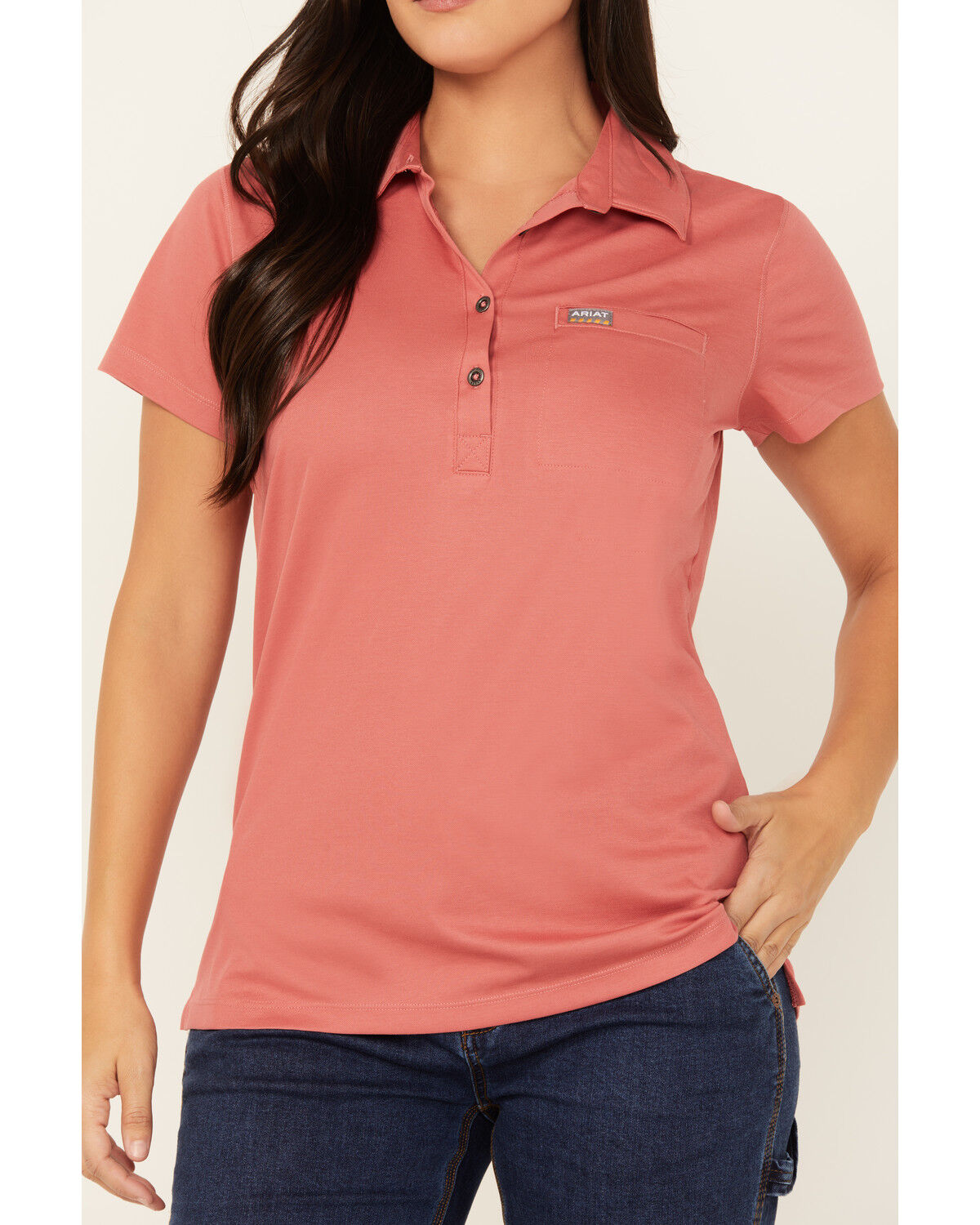 Image #3 - Ariat Women's Rebar Foreman Short Sleeve Polo Shirt, Red, hi-res
