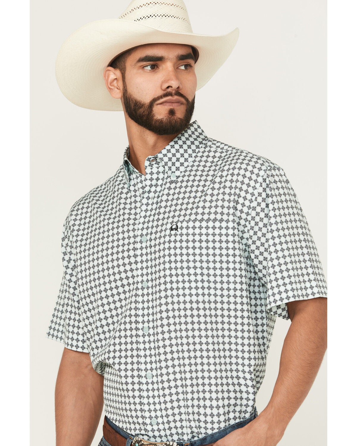 Image #2 - Cinch Men's Geo Print Arenaflex Short Sleeve Button-Down Performance Stretch Western Shirt - Big, Mint, hi-res