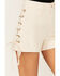 Image #2 - Saints & Hearts Women's Faux Suede High Rise Lace-Up Shorts , Cream, hi-res
