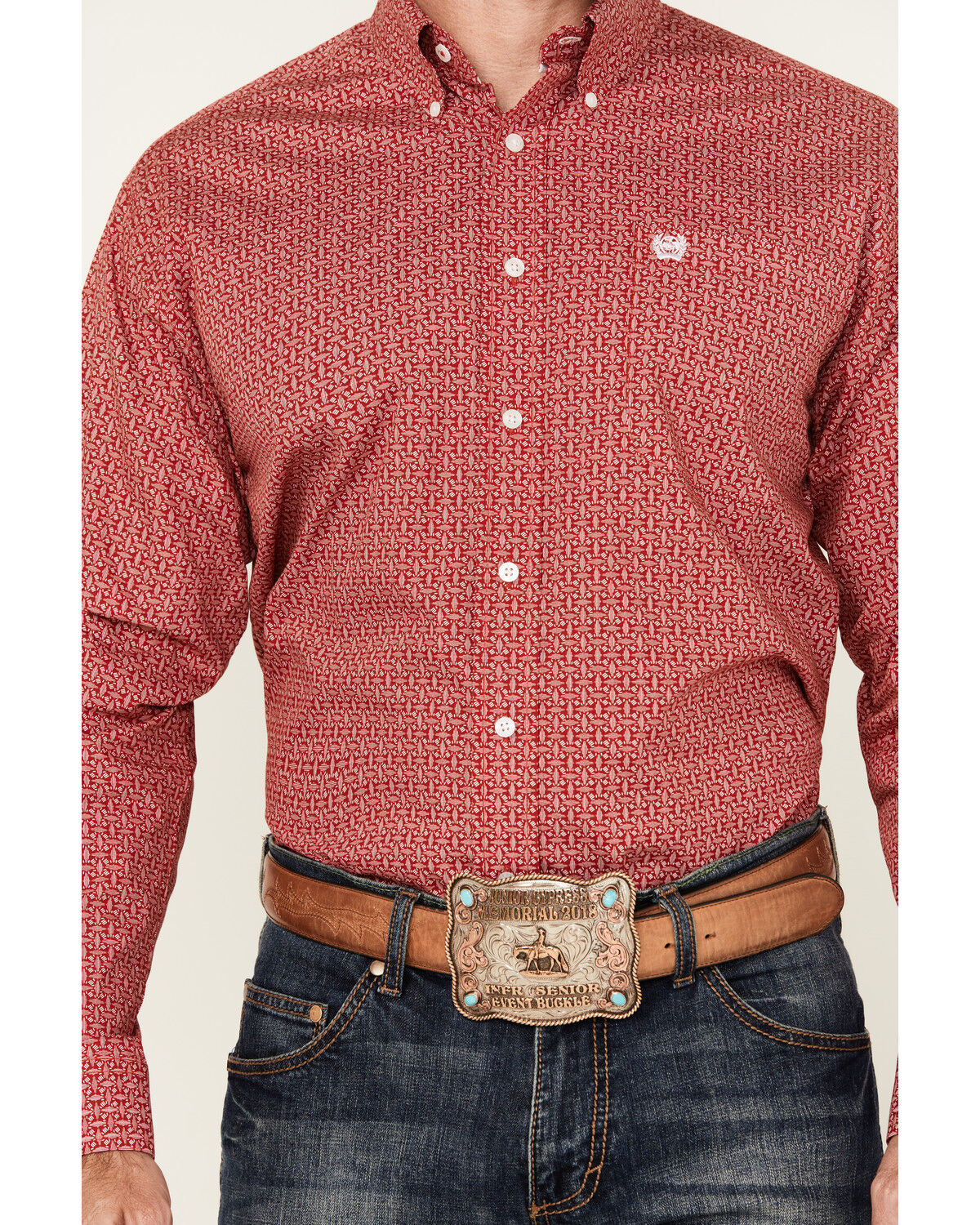 Image #3 - Cinch Men's Geo Print Long Sleeve Button-Down Western Shirt, Red, hi-res