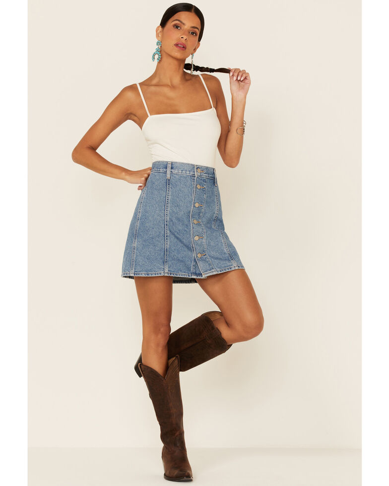 Levi's Women's Aline Light Wash Button Front Denim Mini Skirt , Blue, hi-res