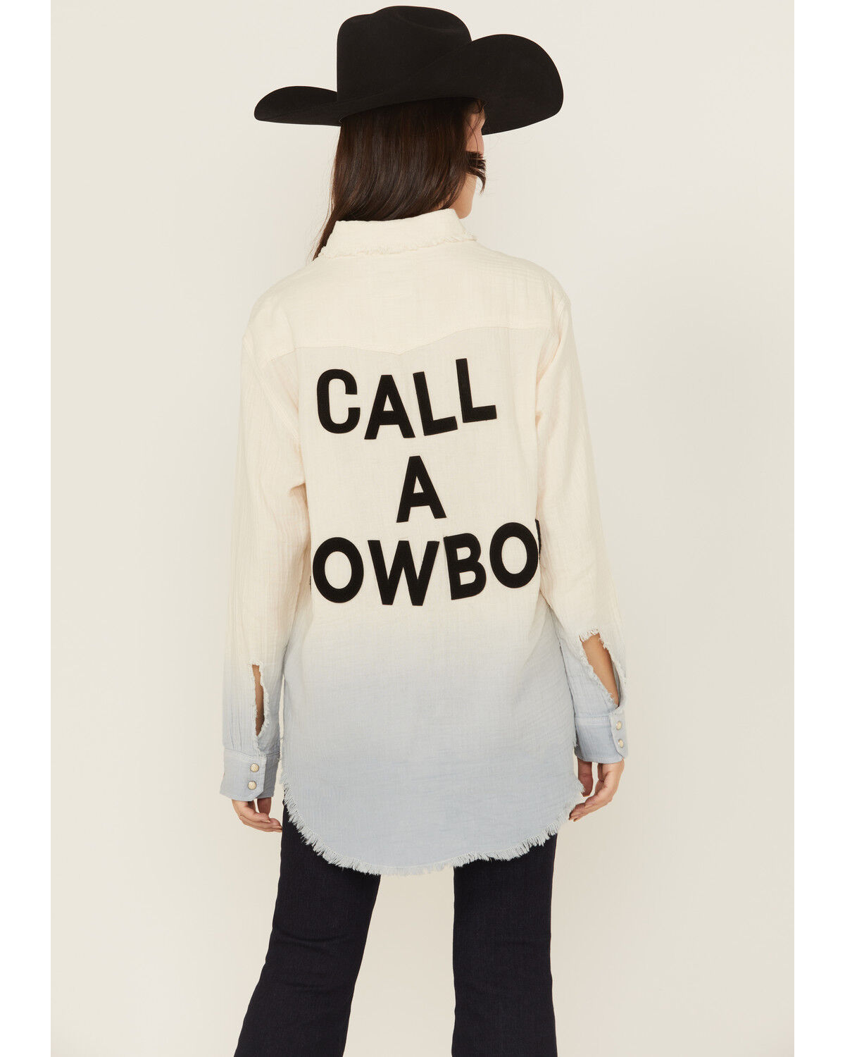 Image #1 - Wrangler X Lainey Wilson Women's Call A Cowboy Ombre Long Sleeve Snap Layering Shirt, Cream, hi-res
