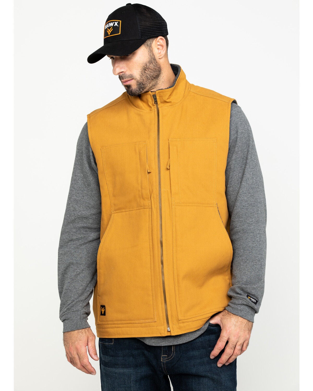 Hawx Men's Khaki Canvas Sherpa Lined Work Vest, Brown, hi-res