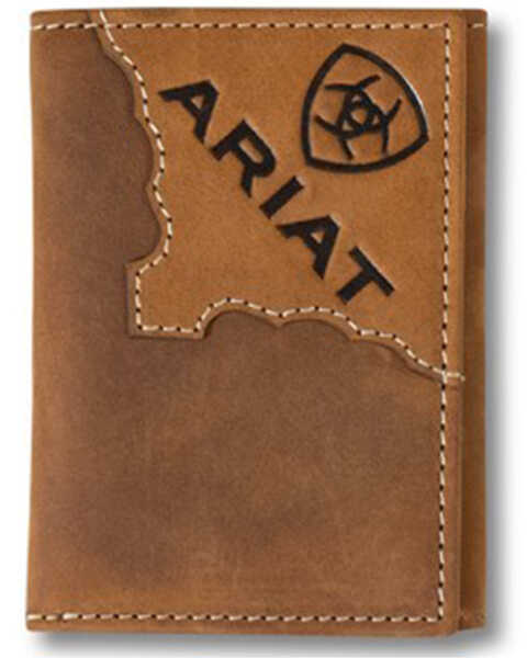 Ariat Men's Tri-Fold Two Tone Leather Wallet , Brown, hi-res