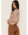 Image #4 - Lush Women's Cinch Detail Long Sleeve Blouse, Brown, hi-res