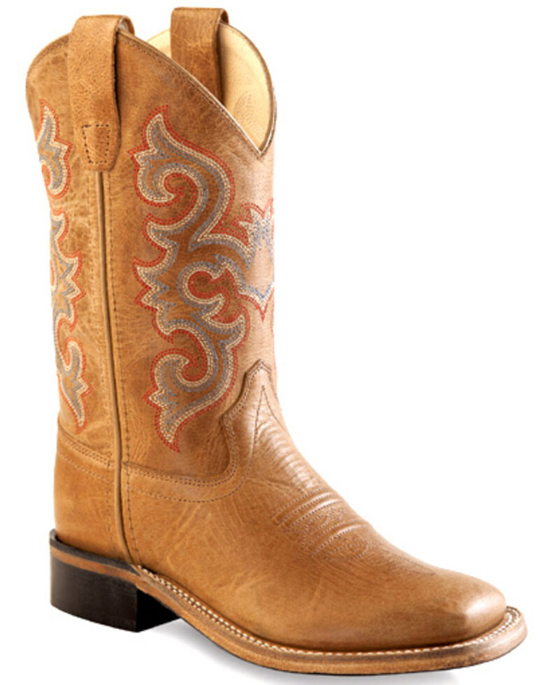 Old West Tan Youth Cowboy Boots - Square Toe , Tan, hi-res
